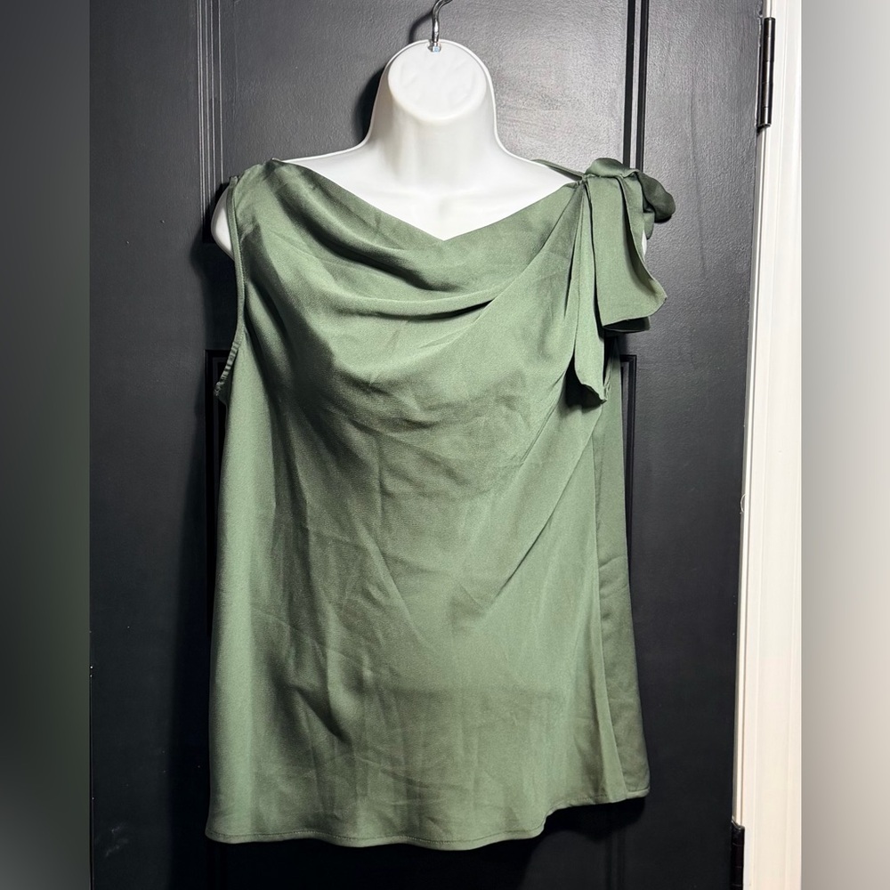 Banana Republic Sage Green Draped Neck Ruffle Shoulder Sleeveless Top NWT Small